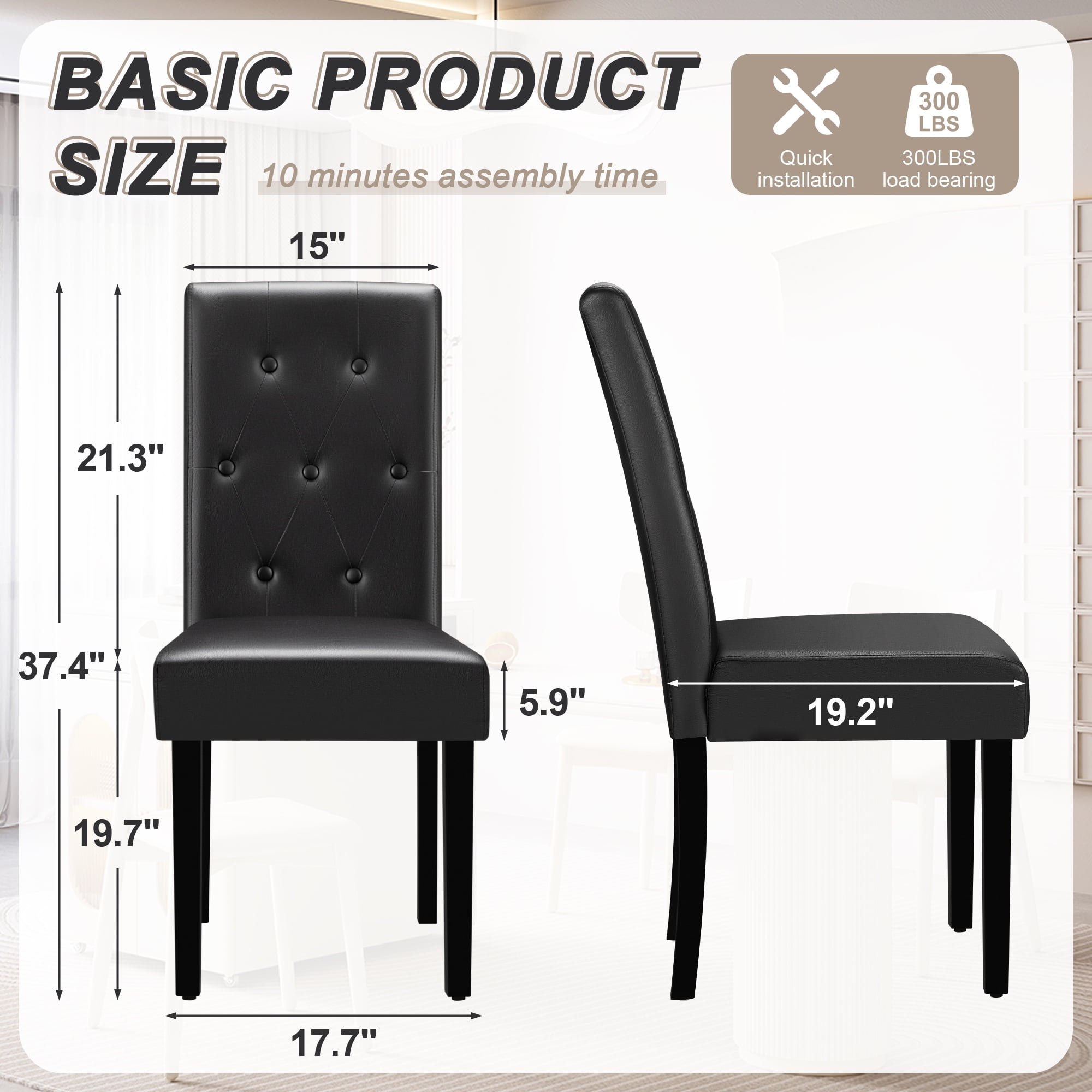 Homall Dining Chairs Set of 2,Urban Style PU Leather Dining Chairs,Kitchen,Dining Room Wooden Chairs, Black