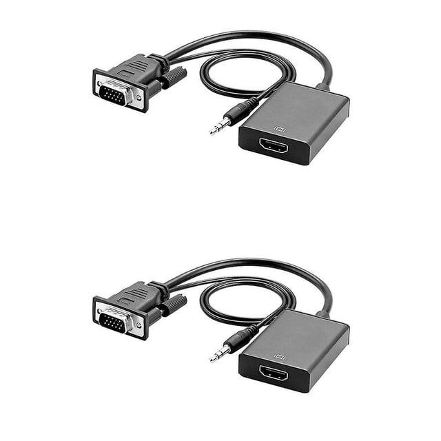 Cable adaptador convertidor VGA macho a HDMI hembra, paquete de 2, salida 1080P HD+audio TV AV HDTV