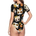 thumbnail image 4 of Naloa Cat Skulls and Flowers Women's Short-Sleeved Onesie, One-Piece Swimsuit for Parties, dates, clubs - Medium, 4 of 9