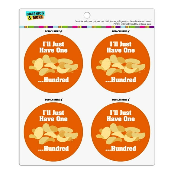 Potato Chips I'll Just Have One Hundred Funny Refrigerator Fridge Locker Vinyl Circle Magnet Set