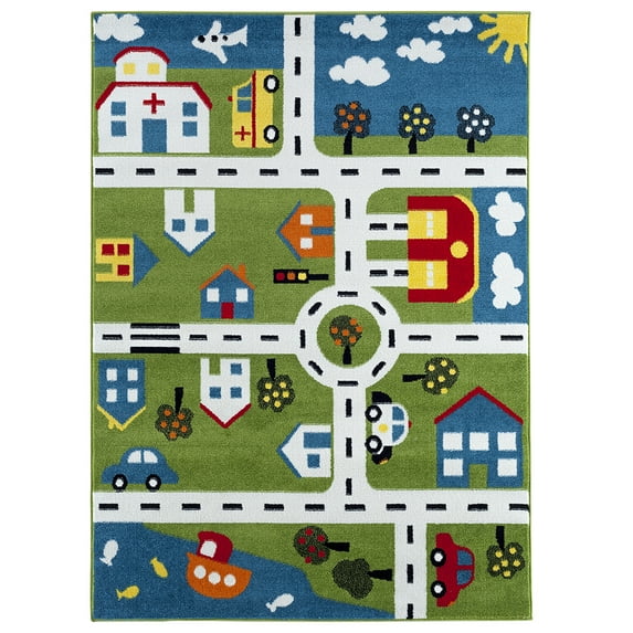 Lr Home Fun & Play City Homes Green 5 Feet x 7 Feet Kids Indoor Area Rug