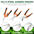 thumbnail image 2 of 3 Pack Gardening Pruning Shears, Garden Tools, Stainless Steel Garden Shears with Safety Lock, Garden Scissors, Garden Clippers for Trimming, Flowers, Herbs & Branches, Orange, 2 of 10