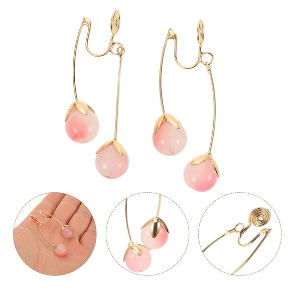 FRCOLOR Pink Non-Piercing Drop Clip On Earrings for Decoration with Zinc Alloy Material
