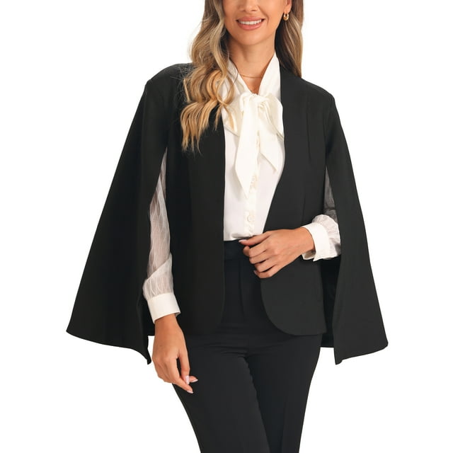 Blazer de manga capa INSPIRE CHIC para mujeres, chaqueta casual de trabajo abierta, color negro