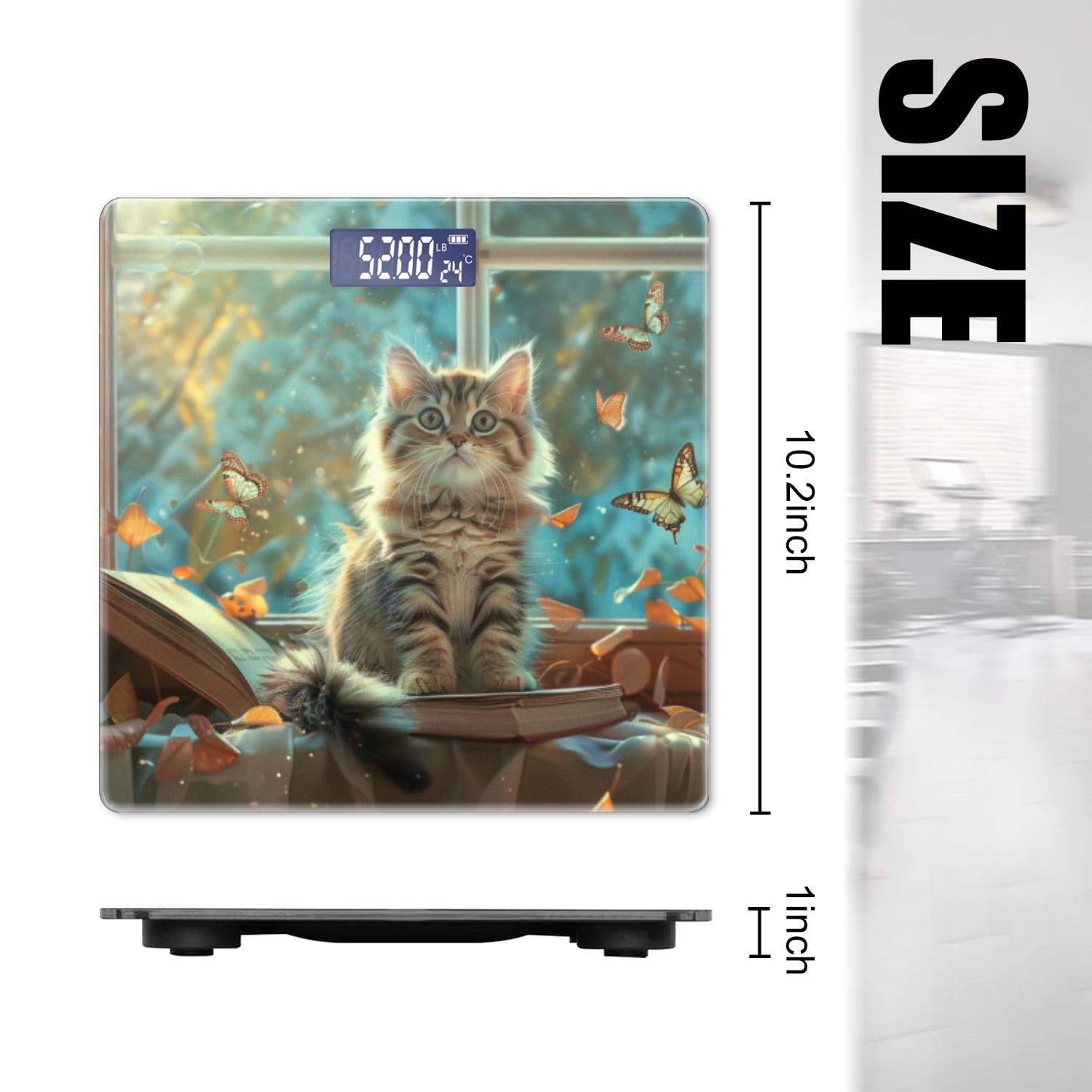 Bathroom Scale, Highly Accurate Digital Body Scale,Precisely Measures Weight up to 400 lbs-Cute Cat Sits On The Table Next To Open Book