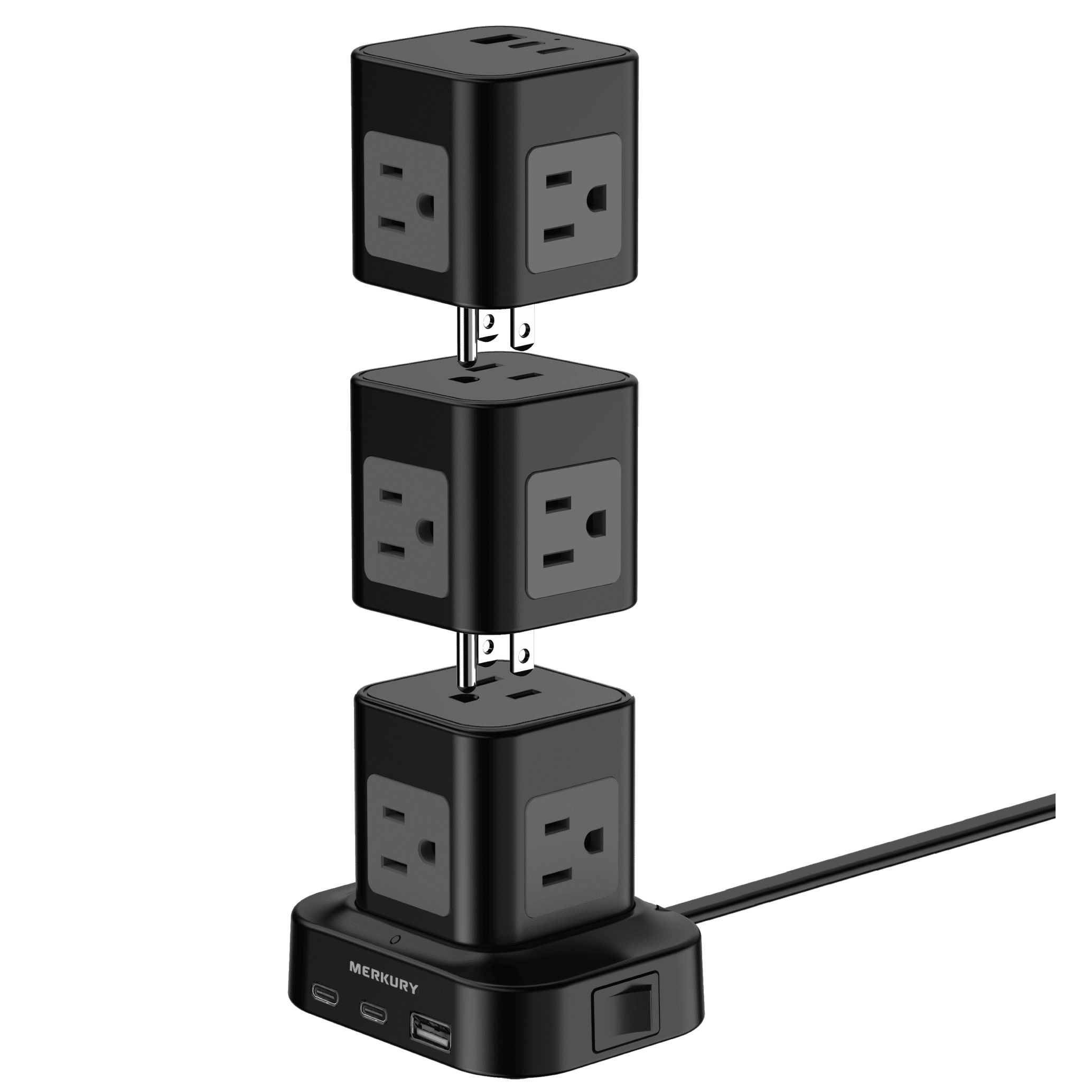 Merkury Innovations Power Tower Surge Protector, 14 AC, 6 USB-A, 4 USB-C, 4ft Cord, Black
