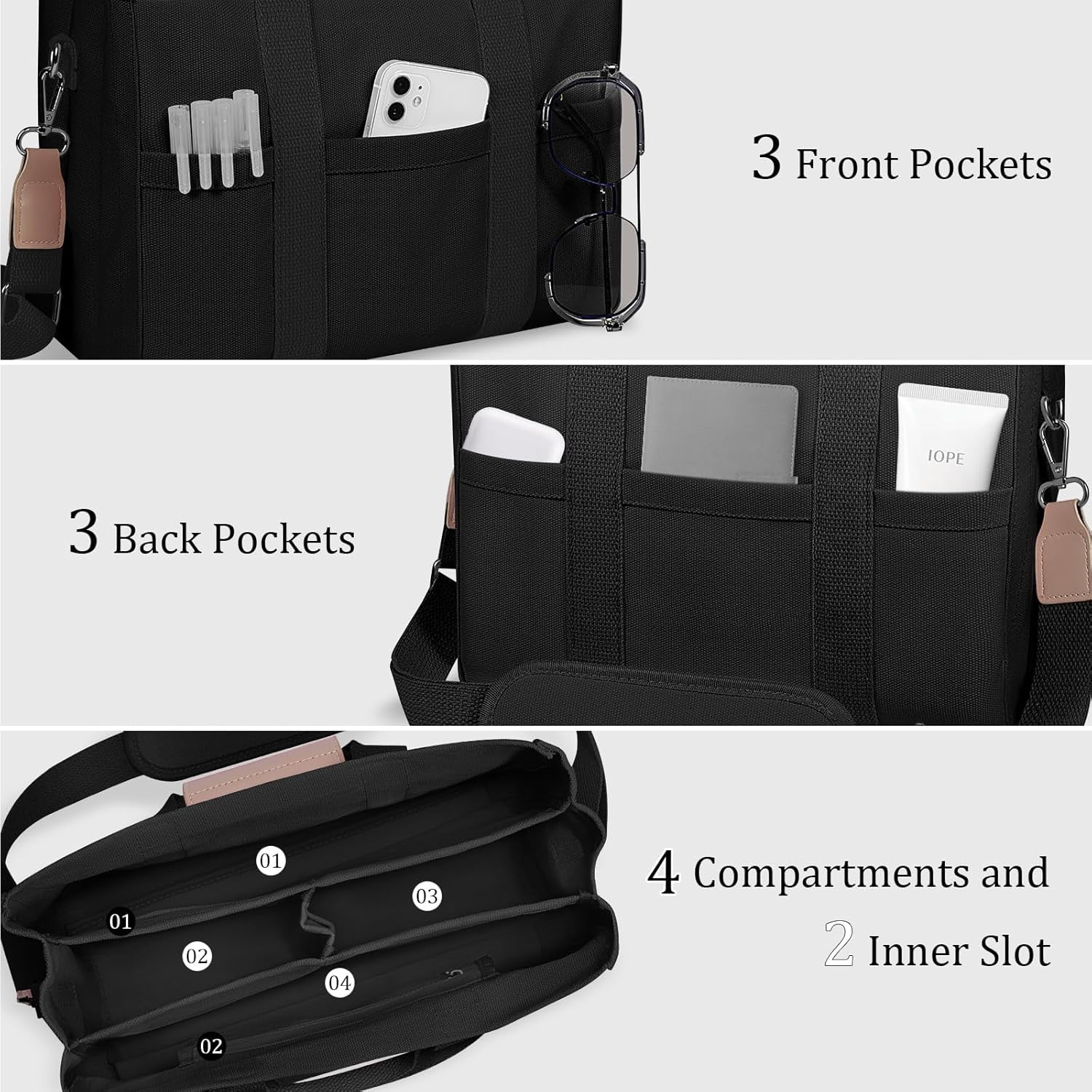 Kwuty Canvas Tote Bag with Multi Pockets Crossbody Tote Bag for Women Bible Handbag Everything Tote Bags with Compartments