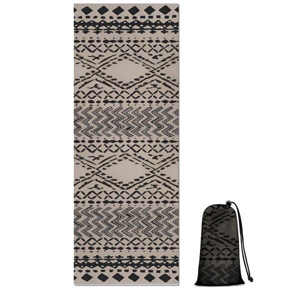 Boho Black and White Ethnic Pattern Hot Yoga Mat Towel Non Slip for Hot Yoga - Quick-Drying Yoga Mat Cover with 4 Corner Pockets with Travel Bag - Hot Yoga Towel Non Slip 70"x26"