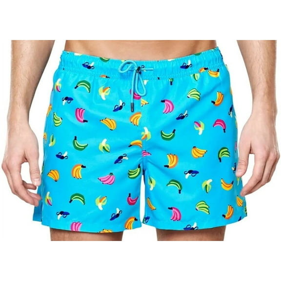 HAPPY SOCKS Men's Banana Mesh Lining Swimming Shorts, Blue, X-Large