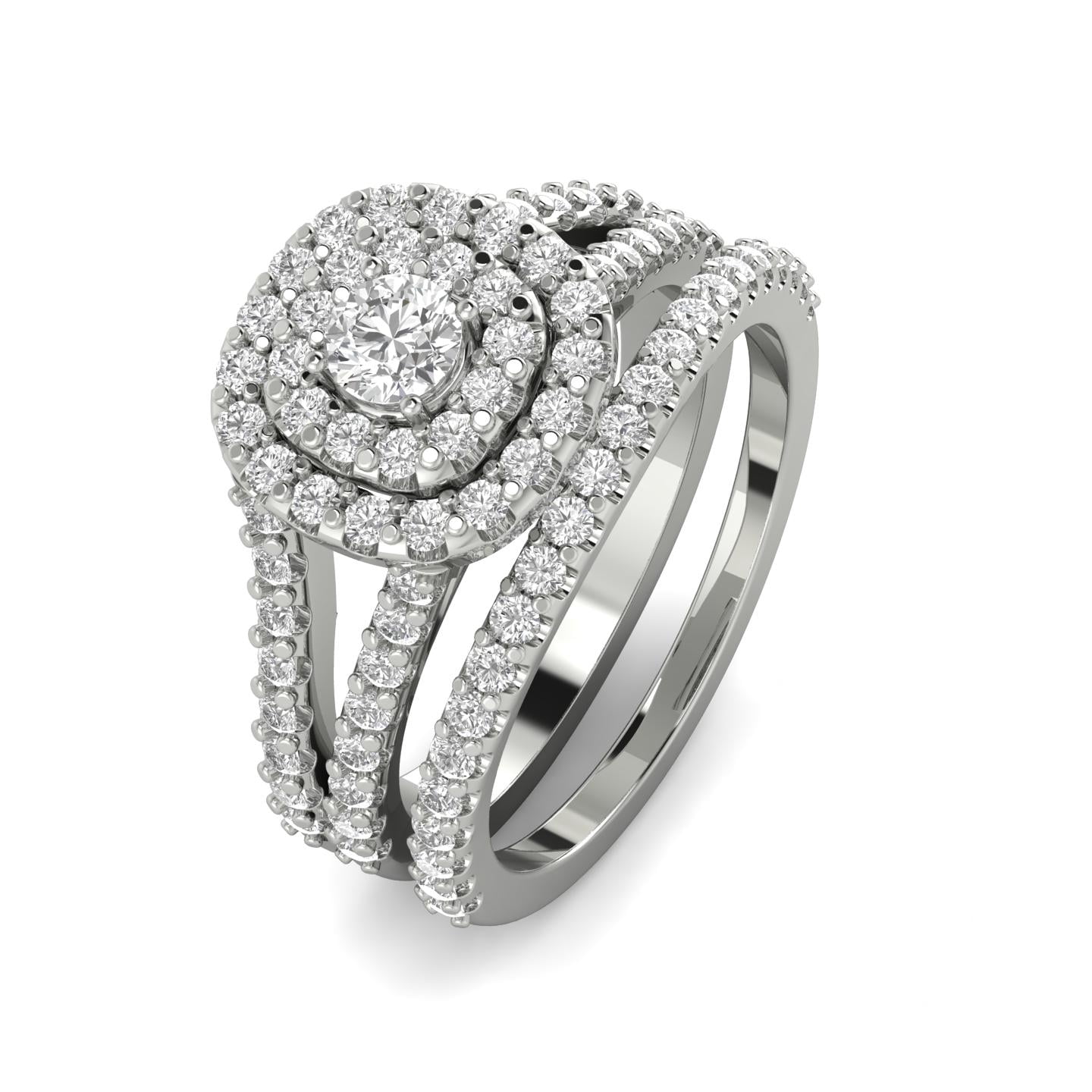1 1/10 Carat TW Cushion Halo Diamond Engagement Wedding Ring Bridal Set in 10k White Gold