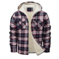 thumbnail image 2 of Feancey Christmas Gifts Big and Tall Plaid Jackets for Men Hooded Fleece Lined Winter Coats Button Down Casual Warm Sherpa Jacket Mens Thicken Hoodie Coat Wine 4XL, 2 of 6