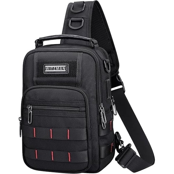 WITZMAN Sling Bag for Men Travel Crossbody Chest Bag with USB Charging Port for Casual Daily Work(B730 Black)