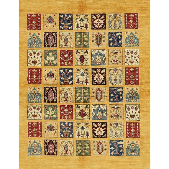 Ahgly Company Indoor Rectangle Abstract Saffron Yellow Oriental Area Rugs, 7' x 9'