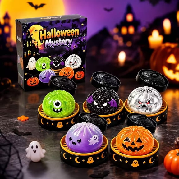 5pcs Halloween Dumplings Squishies Squeeze Toys, Spooky Glitter Dumpling Squishies Toys Stress Balls for Adults, Jumbo Giant Rainbow Dumpling Squshies with Steamer for Anxiety Relief