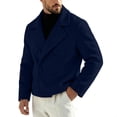 thumbnail image 2 of Hulanddfd Men's Pea Coat Turn Down Collar Double Breasted Short Wool Blend Jacket Casual Fall Winter Outerwear, 2 of 6