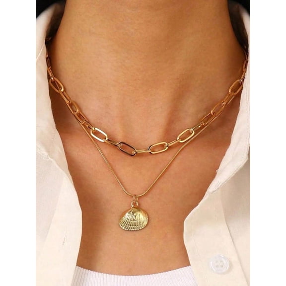 1Pc Gold Shell Pendant Necklace for Women Beach Vacation Jewelry