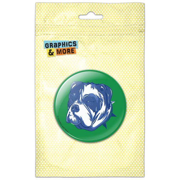 English Bulldog Tough Spiked Collar Blue Dog on Green Pinback Button Pin Badge