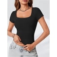thumbnail image 6 of Womens Scoop Neck Short Sleeve Casual Tshirts Tops Summer Going Out Work Cute Fitted Shirts Trendy, 6 of 6
