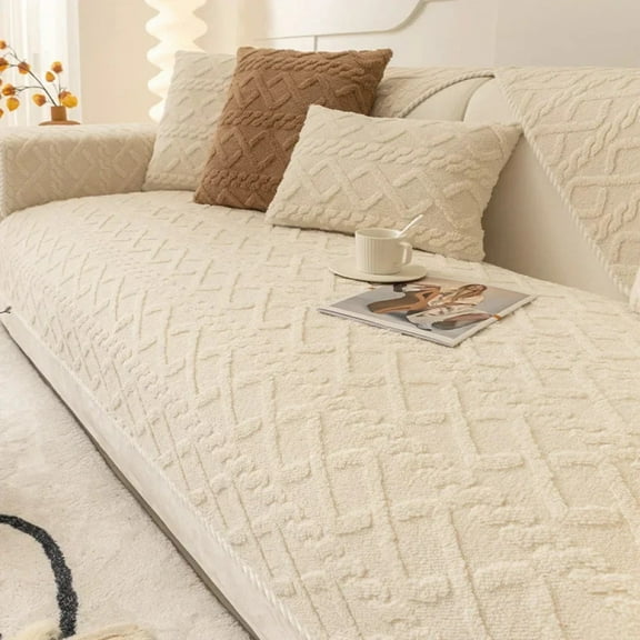 Sofa Protector Home Decor Fleece Sofa Cover for Winter Sofa Seat Slipcovers Solid Color Plush Jacquard Housse Canape Dangle