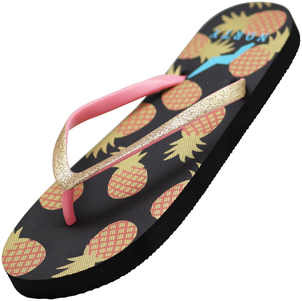 NORTY Womens Flip Flops Adult Female Thong Sandals Gold Pineapples