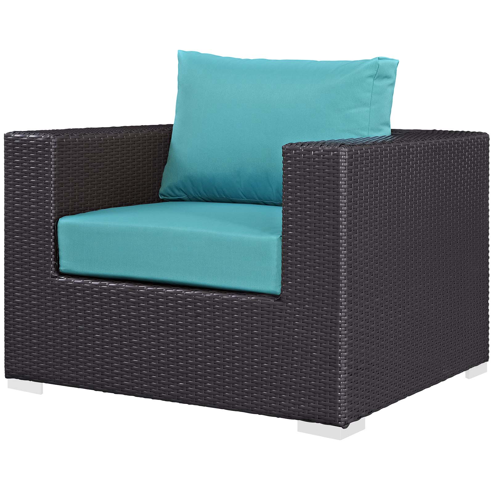 Contemporary Modern Urban Designer Outdoor Patio Balcony Garden Furniture Lounge Sofa, Chair and Coffee Table Fire Pit Set, Fabric Rattan Wicker, Blue - image 3 of 8