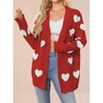 thumbnail image 3 of Women'S Casual Cute Heart Embroidered Open Front Aesthetic Artistic V Neck Button Down Slouchy Sweater Coat Red S, 3 of 4