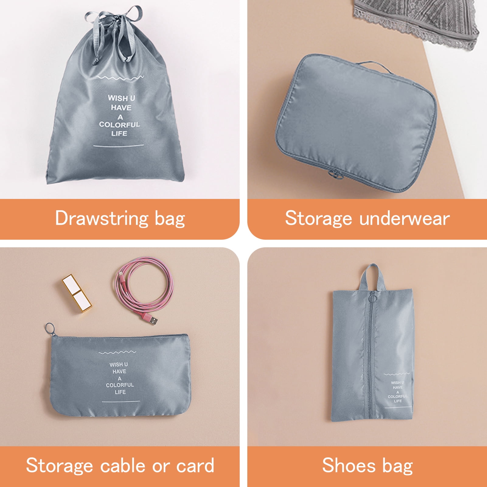 HonorHut 8 Set Packing Cubes Lightweight Organizer Bags Mesh Luggage Packing Bags Durable Storage Totes Travel Essentials Accessories Grey