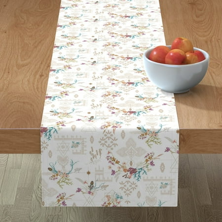 

Cotton Sateen Table Runner 72 - Gardens White Small Spring Geometric Boho Bohemian Hippie Gold Floral Nursery Girl Room Triangles Print Custom Table Linens by Spoonflower