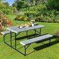 thumbnail image 2 of Costway Indoor & Outdoor Folding Picnic Table Bench Set w/ Wood-like Texture Grey, 2 of 10