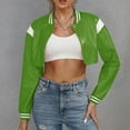 thumbnail image 3 of HTNBO Women's Bomber Jackets Leather Button Casual Cropped Baseball Jacket Fashion Motorcycle Jacket Short Varsity Outwear, 3 of 7