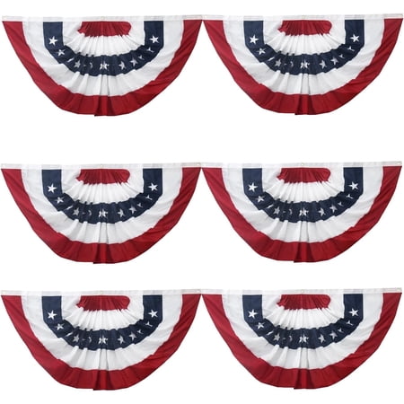 TOPFLAGS Bunting Flags Outdoor 3x6 Ft American Buntings Flag -6 Pack Embroidered USA Pleated Fan Flag Patriotic Decorations for Outside Memorial Day 4th of July USA 250th Anniversary Decorations