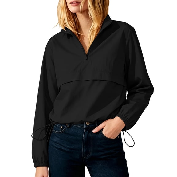 Qiggri Womens Windbreaker Lightweight Jackets Hooded Quarter Zip Pullover Windproof Waterproof Rain Coats Hiking Casual Outdoor Pockets Fall 2026 L