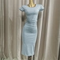 thumbnail image 2 of Yokua Women Solid Color Short Sleeve O-Neck Bodycon Cocktail Midi Long Pencil Dress, 2 of 14