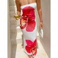 thumbnail image 2 of Floral Bodycon Dress for Women 2025 Summer Strapless Tube Casual Formal Cocktail Long Dress with Scarf Rose Red L, 2 of 5