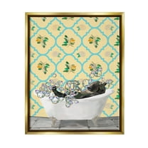 Stupell Industries Bear in Patterned Bathroom Animals & Insects Painting Gold Floater Framed Art Print Wall Art, 17 x 21
