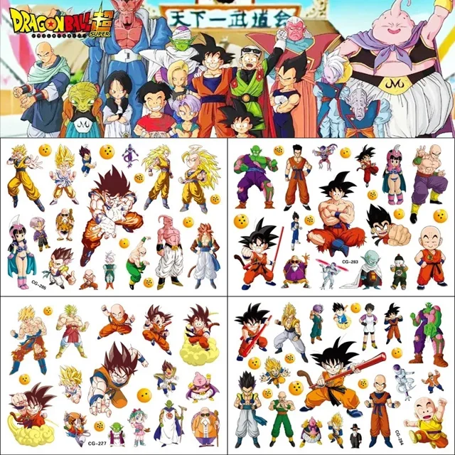 Pegatina de tatuaje de Dragon Ball Z para niños, juguete temporal, impermeable, fiesta de cumpleaños, Anime, decoración genial, regalos de Cosplay