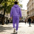 thumbnail image 6 of Men's Tracksuit 2 Piece Long Sleeve Hoodie and Sweatpants Set Solid Athletic Sweatsuits Casual Jogging Suit Sets Purple L, 6 of 6