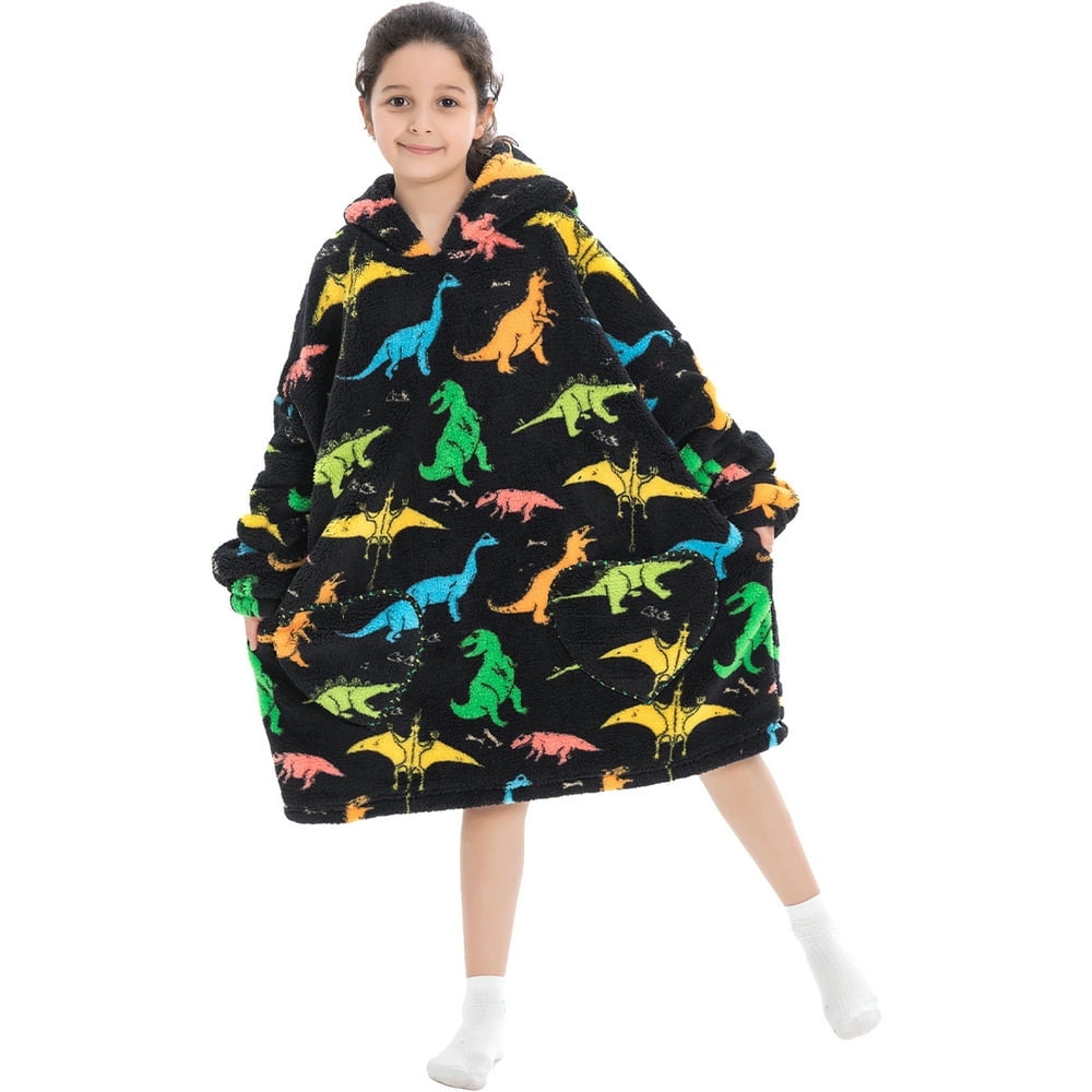 Generic Wearable Blanket Hoodie For Kids Thick Sherpa Sweatshirt With Elastic Sleeves And Giant Pockets Super Warm And Cozy Fuzzy Plush Fleece Blanket