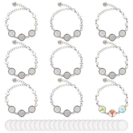 DIY Blank Dome Bracelets Anklets Making Kit Including Alloy Bracelets Anklets Making Glass Cabochons Star Moon Heart Silver 36Pcs/box