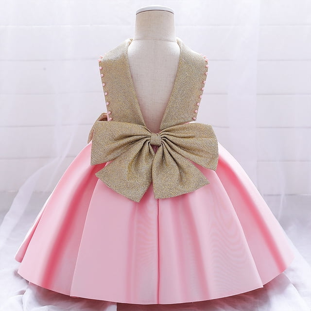 HAWEE Robe Tutu à Paillettes pour Filles avec Nœud, Dos Nu, Grande Robe de Bal de Mariage Formelle (6M-6T)