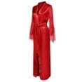 thumbnail image 4 of POTETI Plus Size Womens Sleepwear Satin Silk Red Nightwear Lace Nightdress, 4 of 8