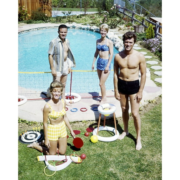 Clint Eastwood Swimming With Wife Candid 1960's 24X36 Classic Hollywood Poster