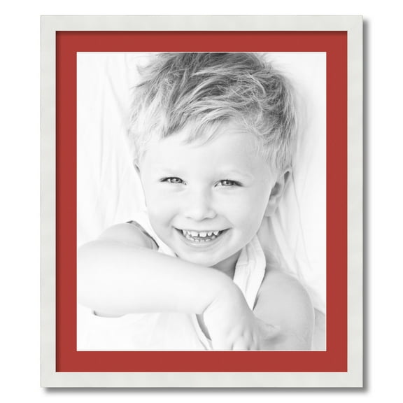 ArtToFrames 24x28 Matted Picture Frame with 20x24 Single Mat Photo Opening Framed in 1.25 Satin White Frame and 2 Deep Red Mat (FWM-3966-24x28)