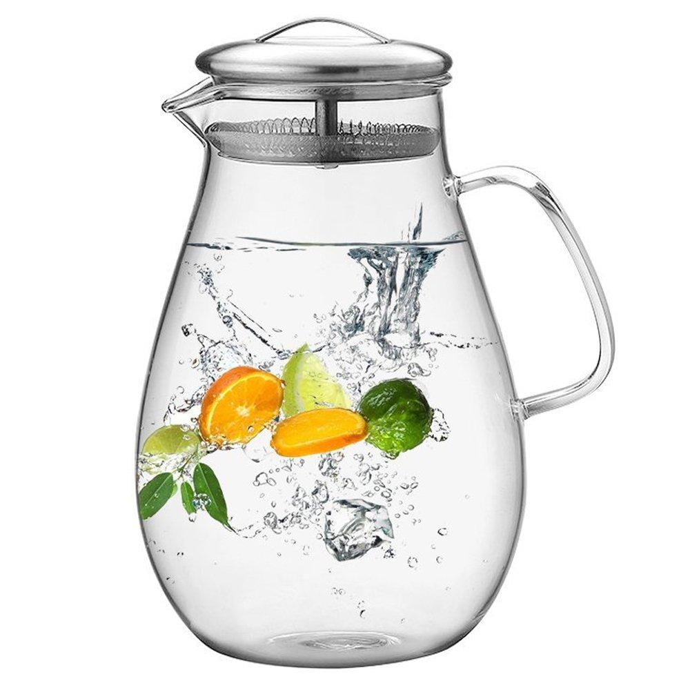 Water Carafe with Hiware 64 Ounces Glass Pitcher with Stainless Steel Lid 