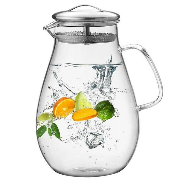 hiware glass pitcher with stainless steel lid, 64 oz water carafe with