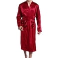 thumbnail image 1 of Men‘s Imitation Silk Bathrobe Long Open The Front Home Service with Pocket, 1 of 5