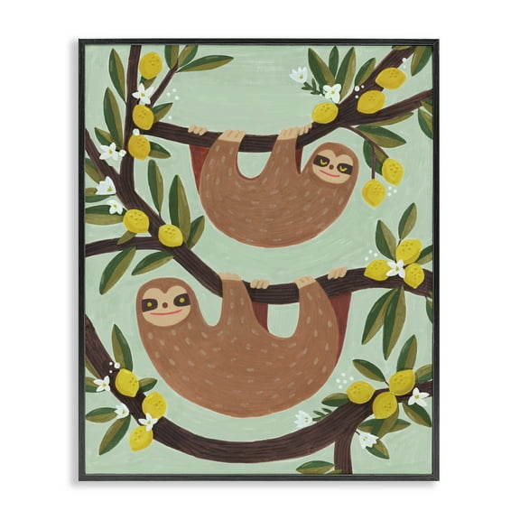 Stupell Industries Sloths on Lemon Tree Branches Animals Painting Black Framed Art Print Wall Art, 11 x 14