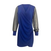 Evening Gowns for Women formal Wedding Guest Dresses for Women Mesh Stitching Glamorous Black V Neck Mini Dress Long Sleeve Mesh Body Slim Dress
