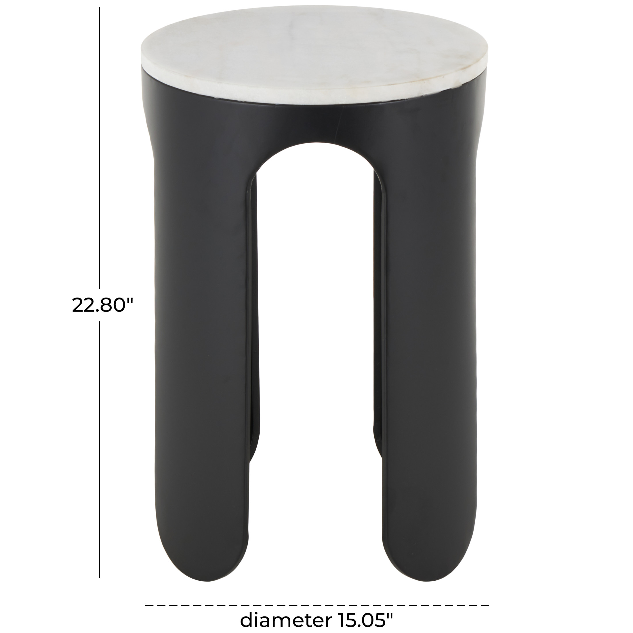 DecMode 15" x 23" Black Metal Round Accent Table with White Marble Tabletop, 1-Piece