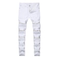 thumbnail image 1 of Pantalones de mezclilla de motocicleta elásticos de hip-hop rectos rasgados nuevos ajustados para hombres Pompotops oipoqjl22716, 1 of 2